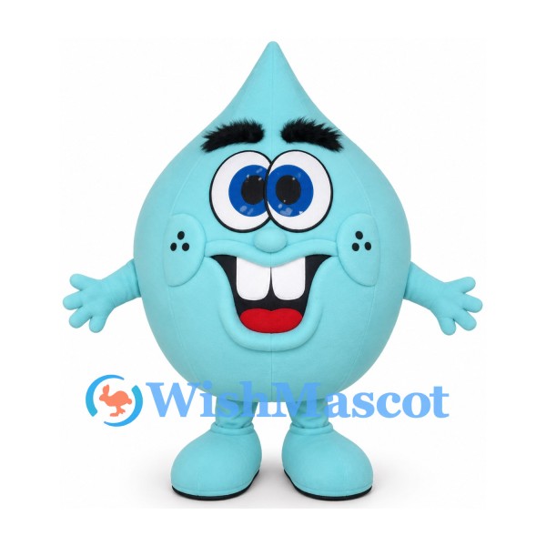 Turquoise Water Drop Mascot Costume with Large Front Teeth