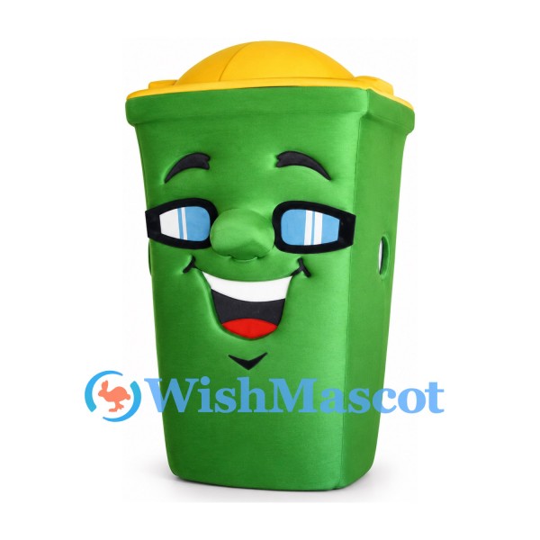 Green Wheelie Bin Mascot Costume with Yellow Lid