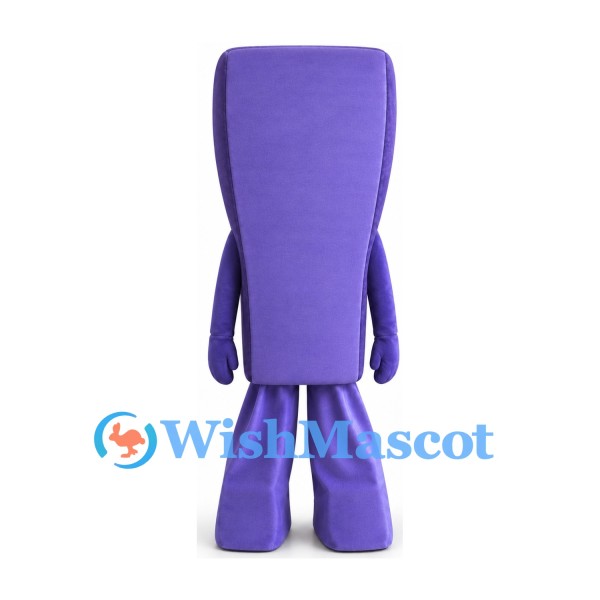 Purple Rectangle Mascot Costume with Large Eyes and Smile