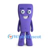 Purple Rectangle Mascot Costume with Large Eyes and Smile