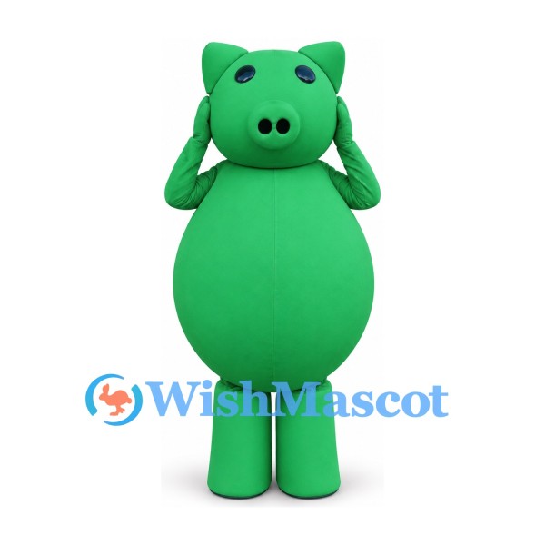 Green Pig Mascot Costume with Large Round Belly