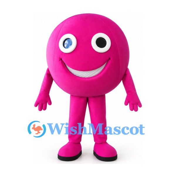 Pink Ball Mascot Costume with Smiling Face