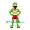 Green Crocodile Mascot Costume with Red Sports Shorts