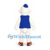 White Pelican Mascot Costume with Blue Tank Top and Cap