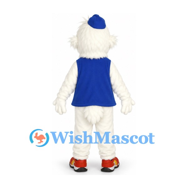 White Pelican Mascot Costume with Blue Tank Top and Cap