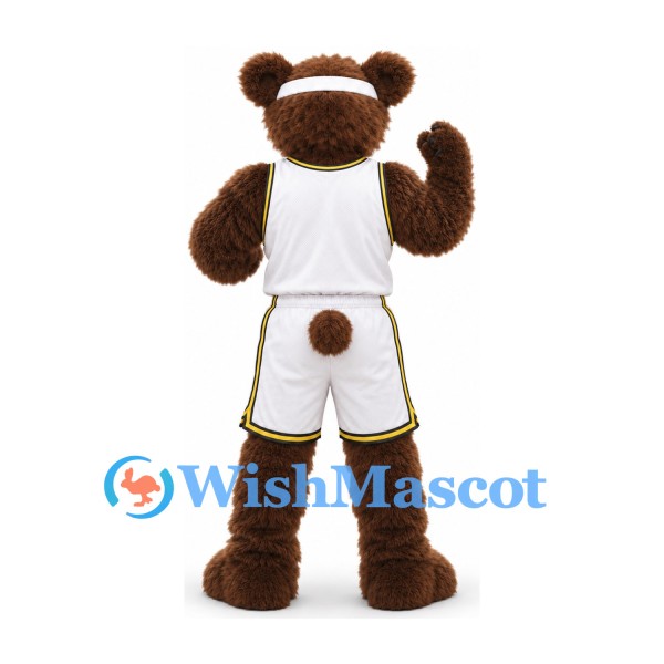 Brown Bear Mascot Costume with White Basketball Uniform