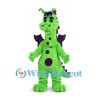 Green Dragon Mascot Costume with Purple Wings and Spots