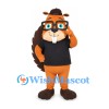 Orange Beaver Mascot Costume with Glasses and Black T-Shirt