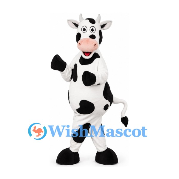 Black and White Cow Mascot Costume with Pink Nose