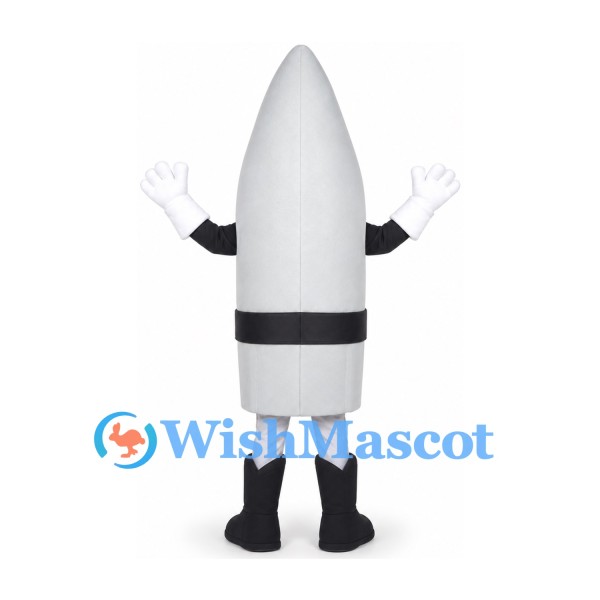 White Rocket Mascot Costume with Gray Belt and Black Boots
