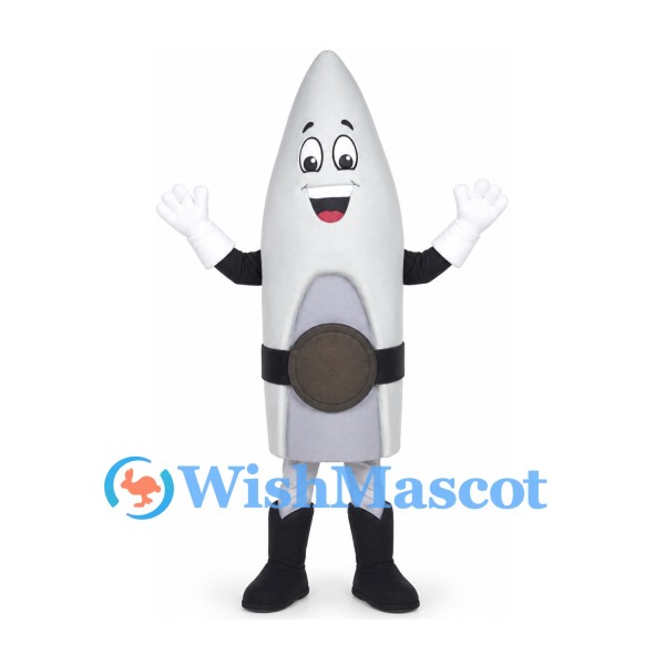 White Rocket Mascot Costume with Gray Belt and Black Boots