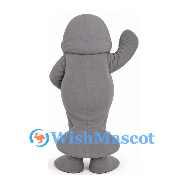 Gray Manatee Mascot Costume with Rounded Snout and Flippers