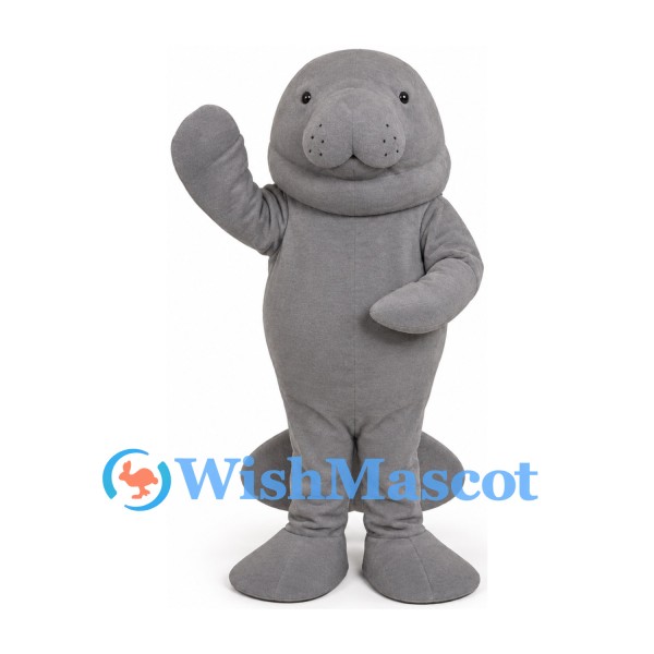 Gray Manatee Mascot Costume with Rounded Snout and Flippers