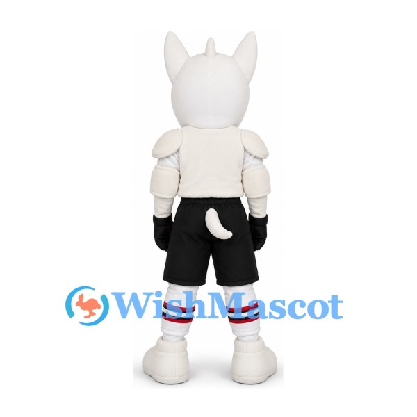 White Monster Mascot Costume with Black Shorts and Striped Socks