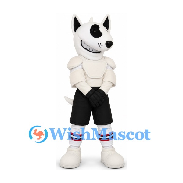 White Monster Mascot Costume with Black Shorts and Striped Socks