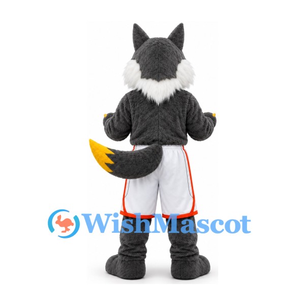 Gray Wolf Mascot Costume with White Sports Shorts