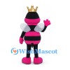 Pink Bee Mascot Costume with Gold Crown and White Wings