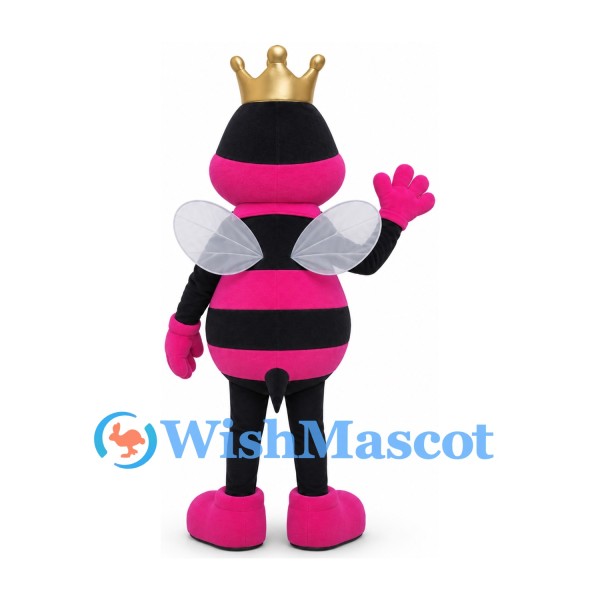 Pink Bee Mascot Costume with Gold Crown and White Wings