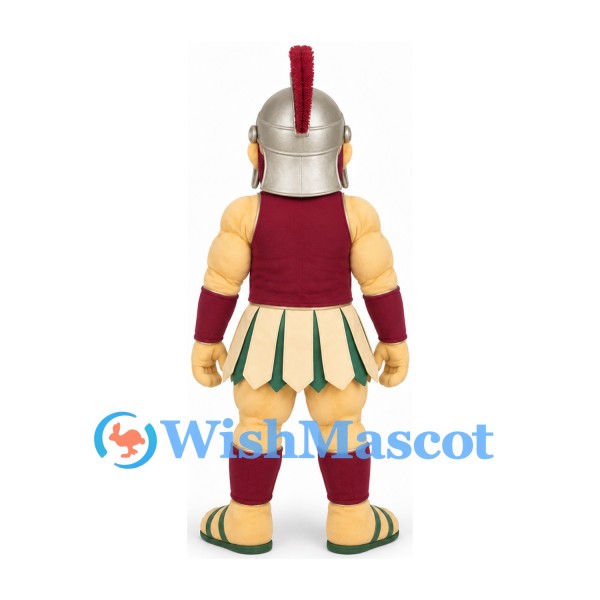 Roman Soldier Mascot Costume with Red Plume and Striped Armor Skirt