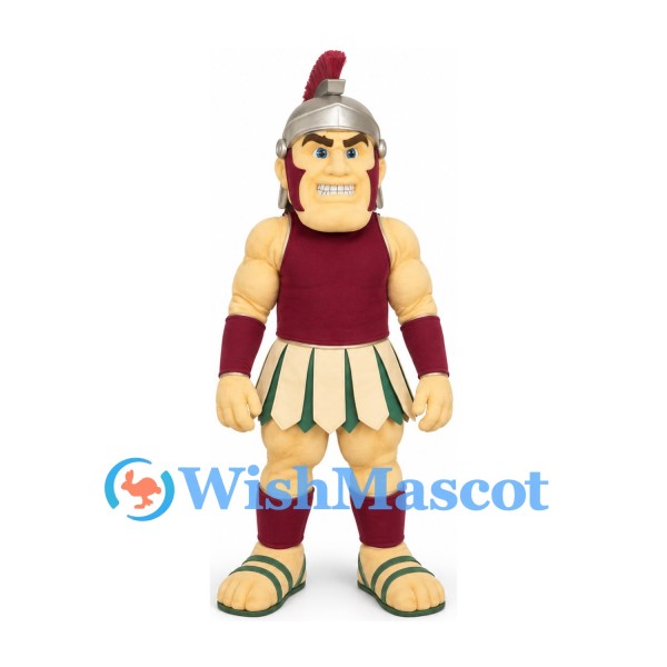 Roman Soldier Mascot Costume with Red Plume and Striped Armor Skirt