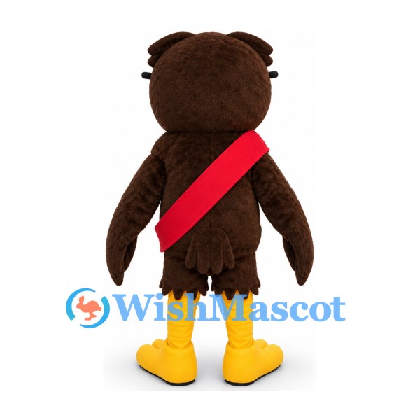 Brown Owl Mascot Costume with Black Glasses and Red Sash
