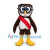Brown Owl Mascot Costume with Black Glasses and Red Sash