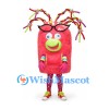 Pink Monster Mascot Costume with Colorful Ribbon Hair and Glasses