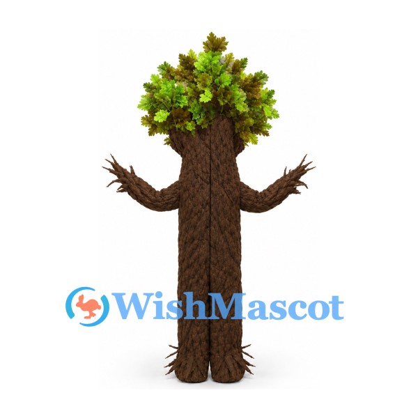 Tree Mascot Costume with Textured Brown Bark and Leaf Crown