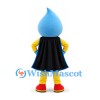 Water Drop Mascot Costume with Yellow Superhero Suit and Black Cape