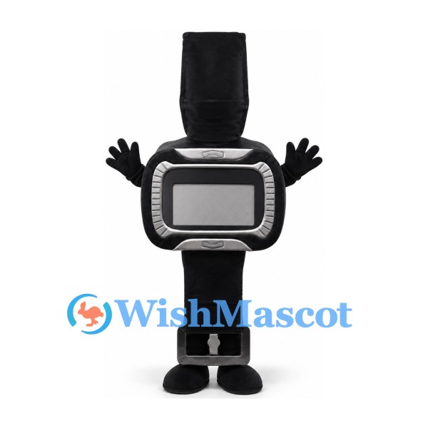 Black Digital Watch Mascot Costume with Silver Screen Frame