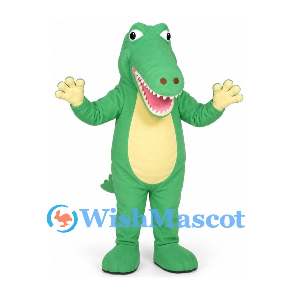 Green Crocodile Mascot Costume with Cream Belly and Open Smile
