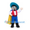 Man Mascot Costume with Teal Hat and Yellow Cape
