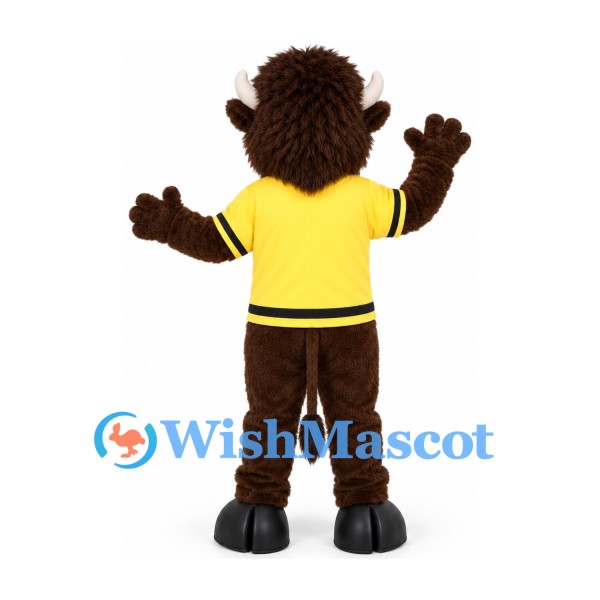 Brown Bison Mascot Costume with Yellow Sports Shirt