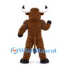 Brown Bull Mascot Costume with Muscular Chest and White Horns