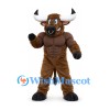 Brown Bull Mascot Costume with Muscular Chest and White Horns