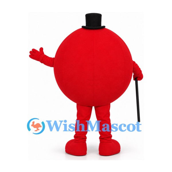Red Ball Mascot Costume with Black Top Hat and Cane
