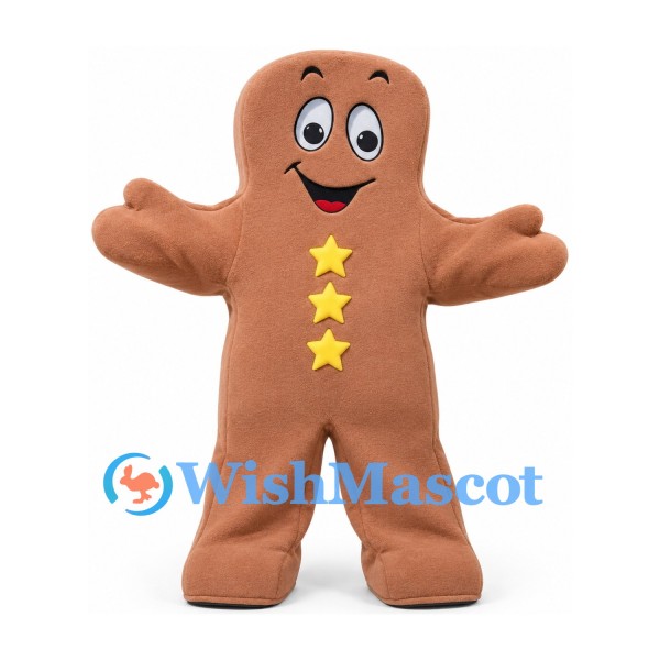 Gingerbread Man Mascot Costume with Yellow Star Buttons