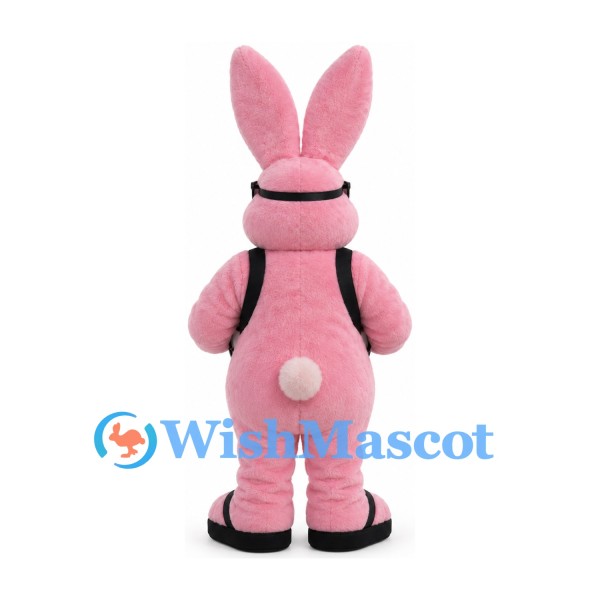 Pink Rabbit Mascot Costume with Sunglasses and Drum