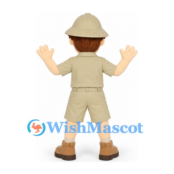 Explorer Mascot Costume with Beige Safari Outfit and Helmet