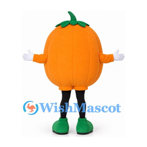 Pumpkin Mascot Costume with Green Stem and Black Legs