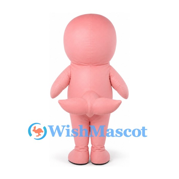 Pink Whale Mascot Costume with Rounded Head and Small Fins