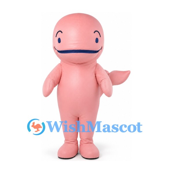 Pink Whale Mascot Costume with Rounded Head and Small Fins