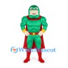 Superhero Mascot Costume with Green Muscle Suit and Red Cape