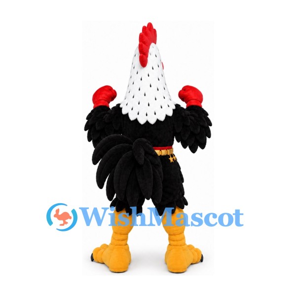 Rooster Mascot Costume with Black Body and White Spotted Neck