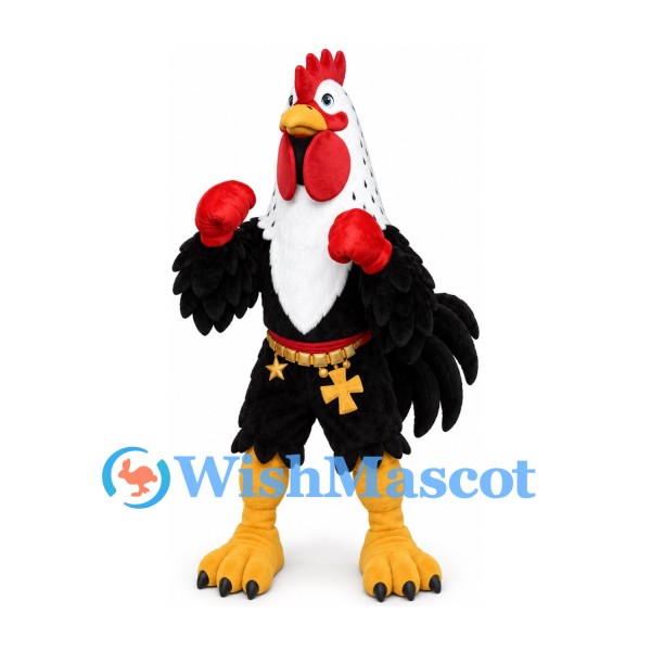 Rooster Mascot Costume with Black Body and White Spotted Neck