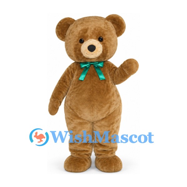 Teddy Bear Mascot Costume with Green Bow Tie