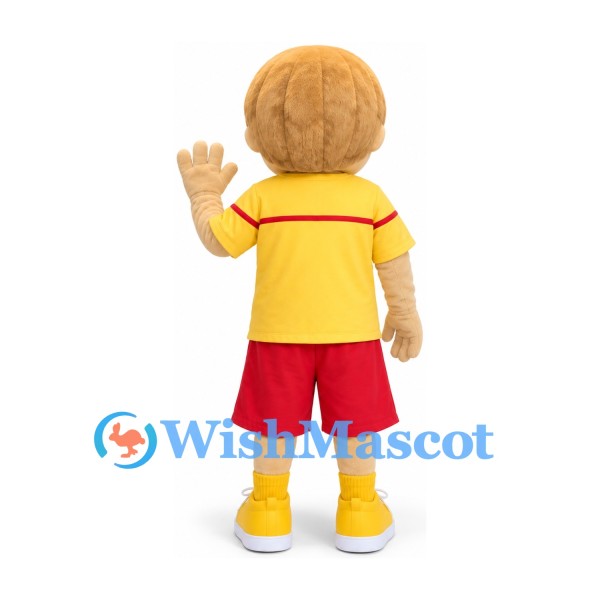 Boy Mascot Costume with Blonde Hair, Yellow Shirt and Red Shorts