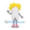 Tooth Mascot Costume with Yellow Curly Hair and Pink Shoes