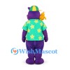 Purple Hippo Mascot Costume with Green Hawaiian Shirt and Cap