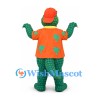 Green Crocodile Mascot Costume with Orange Tropical Shirt